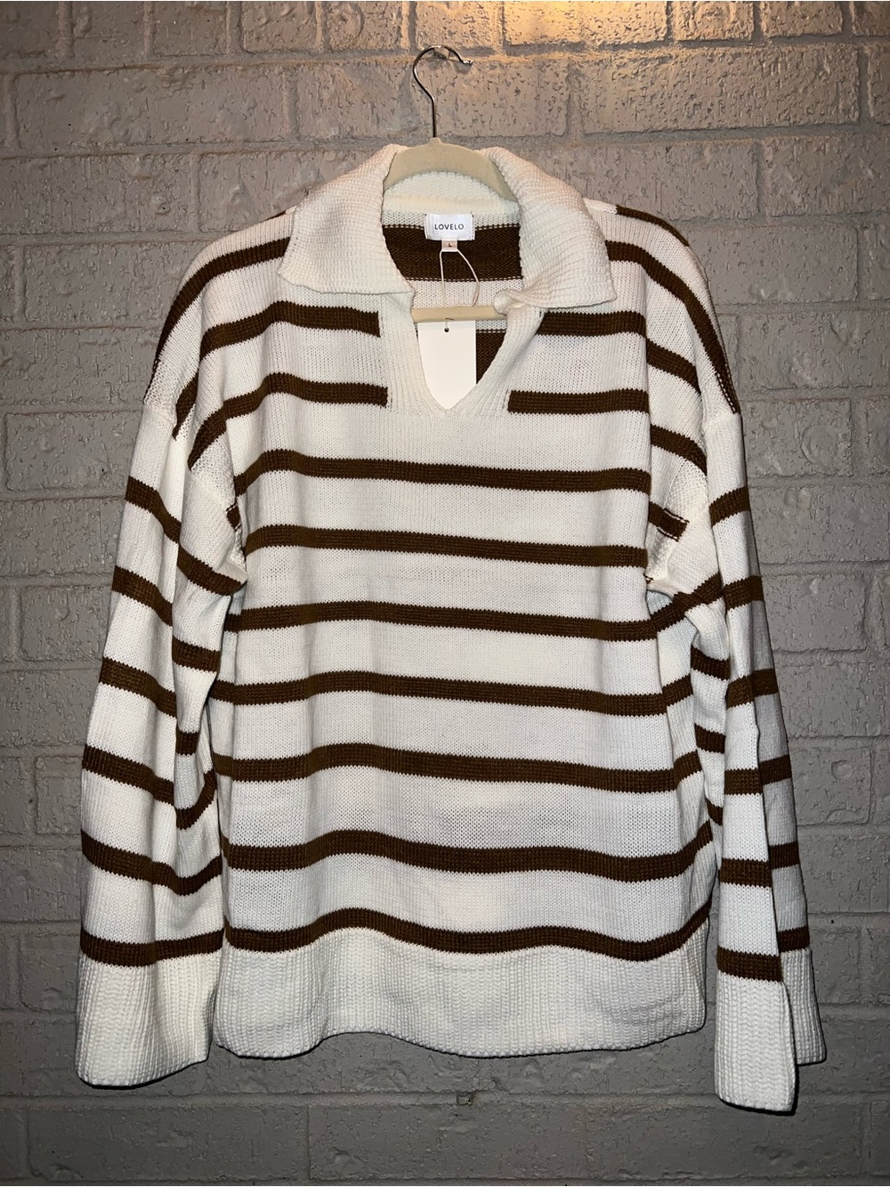 Levelo brown and ivory striped oversized bell sleeve sweater size large